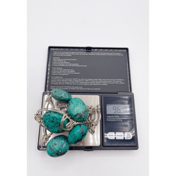 Handmade Sterling Silver Turquoise Statement Necklace Large Oval Gemstones 96g - Picture 6 of 13